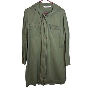 Just Fabulous Longline Utility Shacket Women’s 1X Olive Green Hooded Cotton
